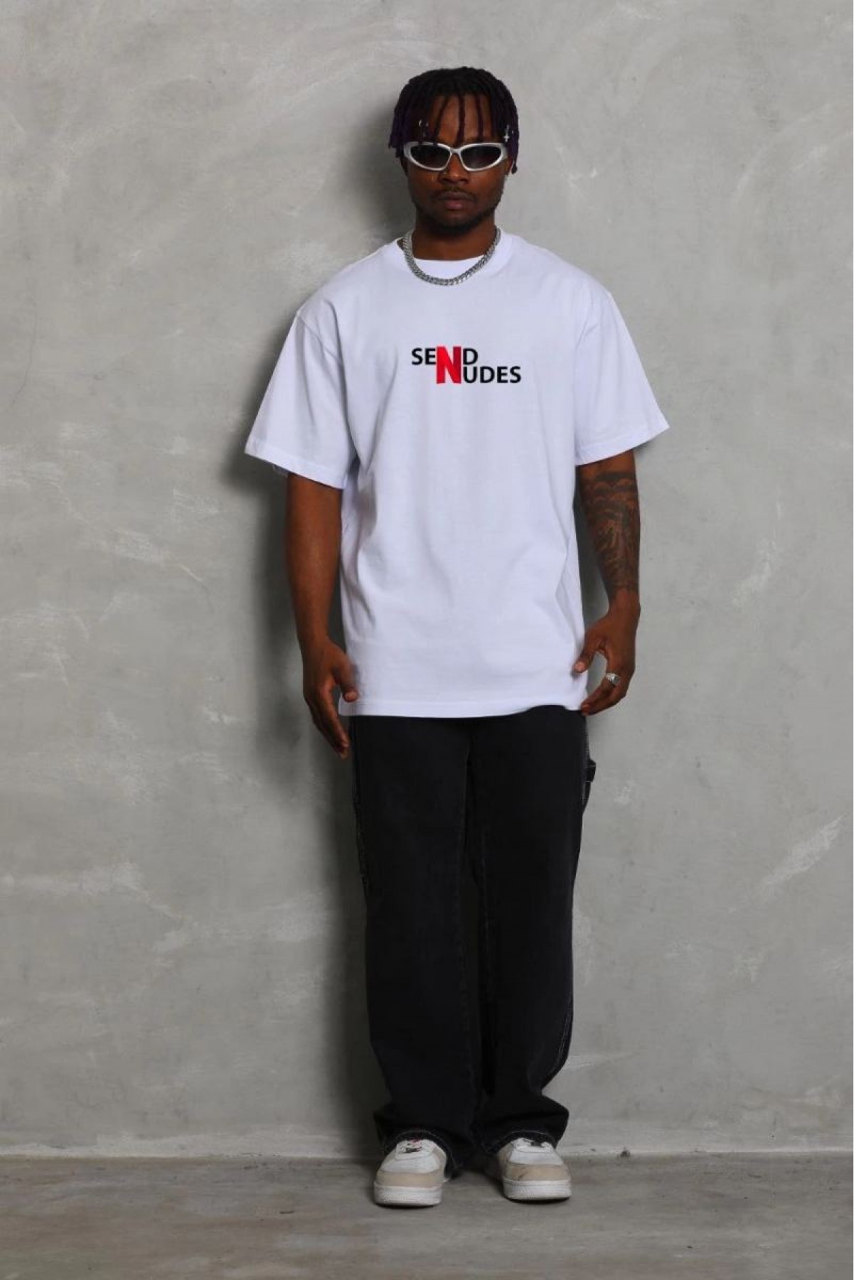 Erkek Kısa Kol Yazlık Tişört Bisiklet Yaka Baskılı Oversize T-Shirt - Beyaz
