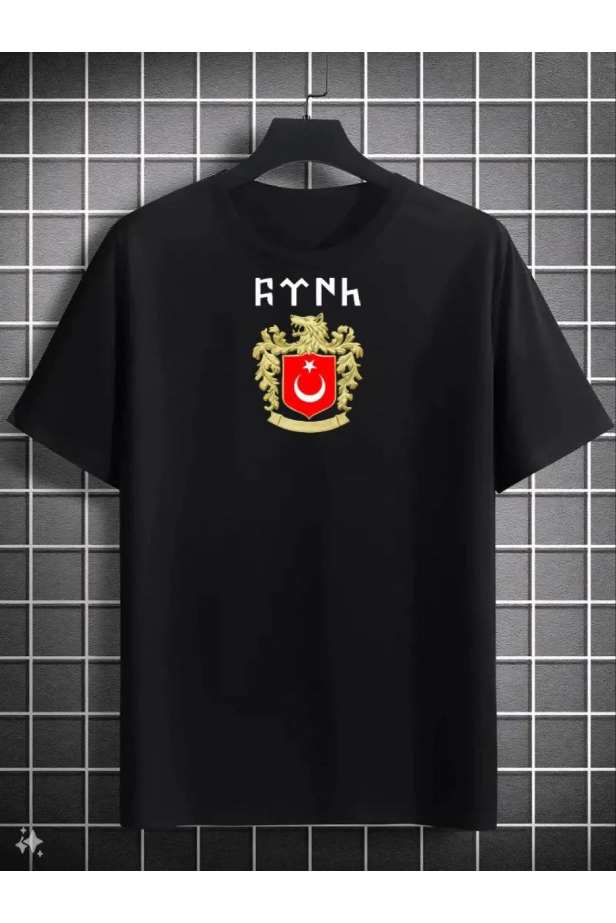 Erkek Kısa Kol Yazlık Tişört Bisiklet Yaka Baskılı Oversize T-Shirt - Siyah