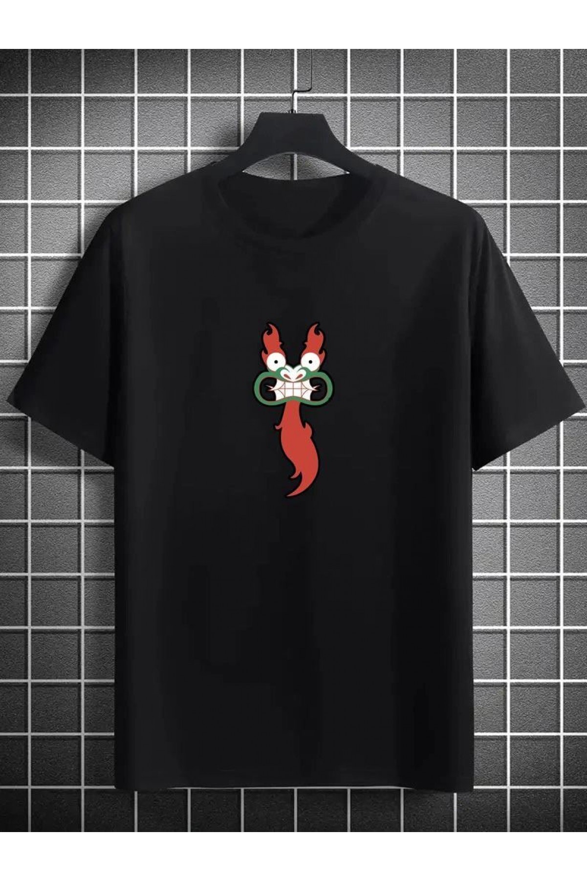 Erkek Baskılı T-Shirt Kısa Kol Bisiklet Yaka Regular Fit Rahat Kalıp Günlük Tişört- Siyah