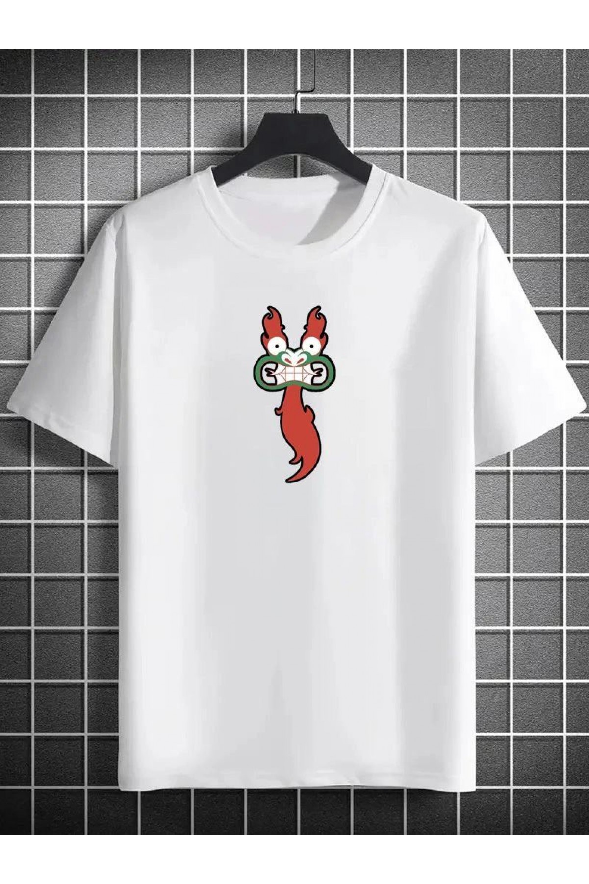 Erkek Baskılı T-Shirt Kısa Kol Bisiklet Yaka Regular Fit Rahat Kalıp Günlük Tişört- Beyaz