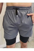 Erkek İç Cepli Sporcu Alt Taytlı Şort - GRİ