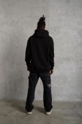 Erkek 3 İplik Pamuklu Kapüşonlu Cepli Düz Oversize Hoodie Sweatshirt - Siyah