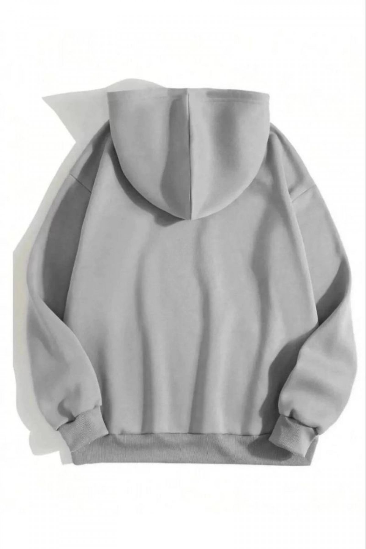 Kadın Kapüşonlu Kanguru Cepli 3 İplik Pamuklu Düz Hoodie Sweatshirt - Gri