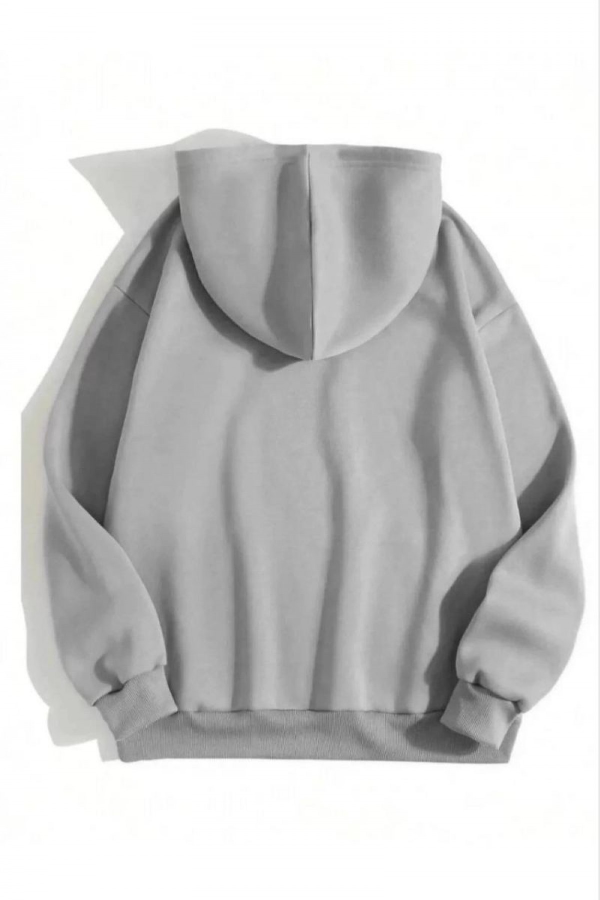 Kadın Kapüşonlu Kanguru Cepli 3 İplik Pamuklu Düz Hoodie Sweatshirt - Gri