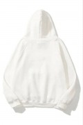 Kadın Kapüşonlu Kanguru Cepli 3 İplik Pamuklu Düz Hoodie Sweatshirt - Beyaz