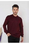 Erkek Bisiklet yaka Kazak Uzun Kol Dokuma Triko - Bordo