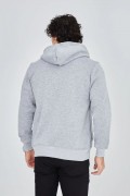 Erkek 3 İplik Pamuklu Kapüşonlu Tam Fermuarlı Cepli Hoodie Sweatshirt - Gri
