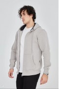 Erkek 3 İplik Pamuklu Kapüşonlu Tam Fermuarlı Cepli Hoodie Sweatshirt - Boyalı Gri