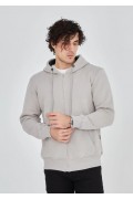 Erkek 3 İplik Pamuklu Kapüşonlu Tam Fermuarlı Cepli Hoodie Sweatshirt - Boyalı Gri