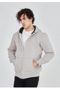 Erkek 3 İplik Pamuklu Kapüşonlu Tam Fermuarlı Cepli Hoodie Sweatshirt - Boyalı Gri