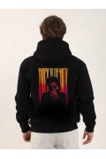 Erkek 3 İplik Pamuklu Kapüşonlu Baskılı Cepli Oversize Sweatshirt Hoodie - Siyah