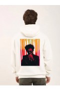 Erkek 3 İplik Pamuklu Kapüşonlu Baskılı Cepli Oversize Sweatshirt Hoodie - Beyaz