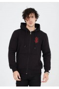 Erkek 3 İplik Pamuklu Kapüşonlu Tam Fermuarlı Cepli Hoodie Sweatshirt - Siyah