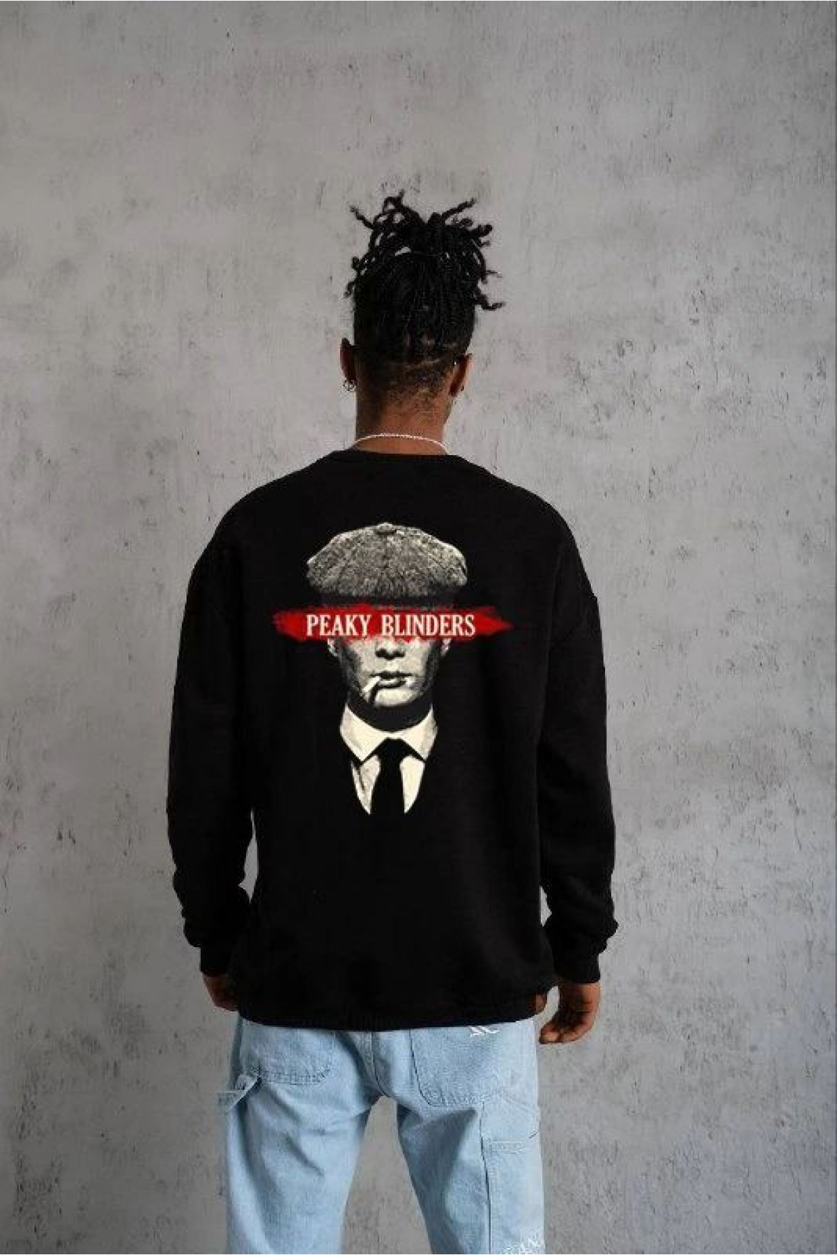 ERKEK 3 İplik Pamuklu Bisiklet Yaka Baskılı Oversize Sweatshirt - Siyah