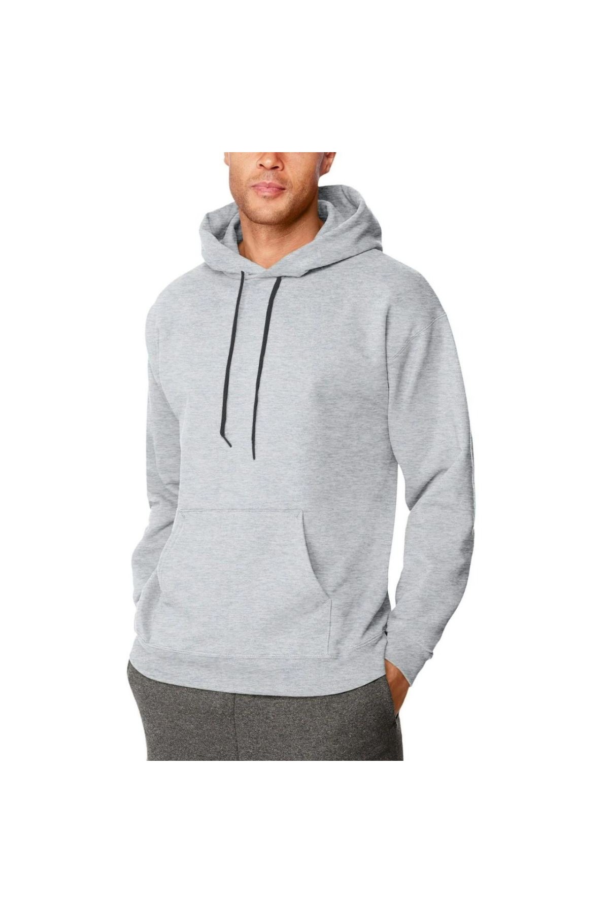 Erkek 3 İplik Pamuklu Kapüşonlu Cepli Oversize Hoodie Sweatshirt - Gri