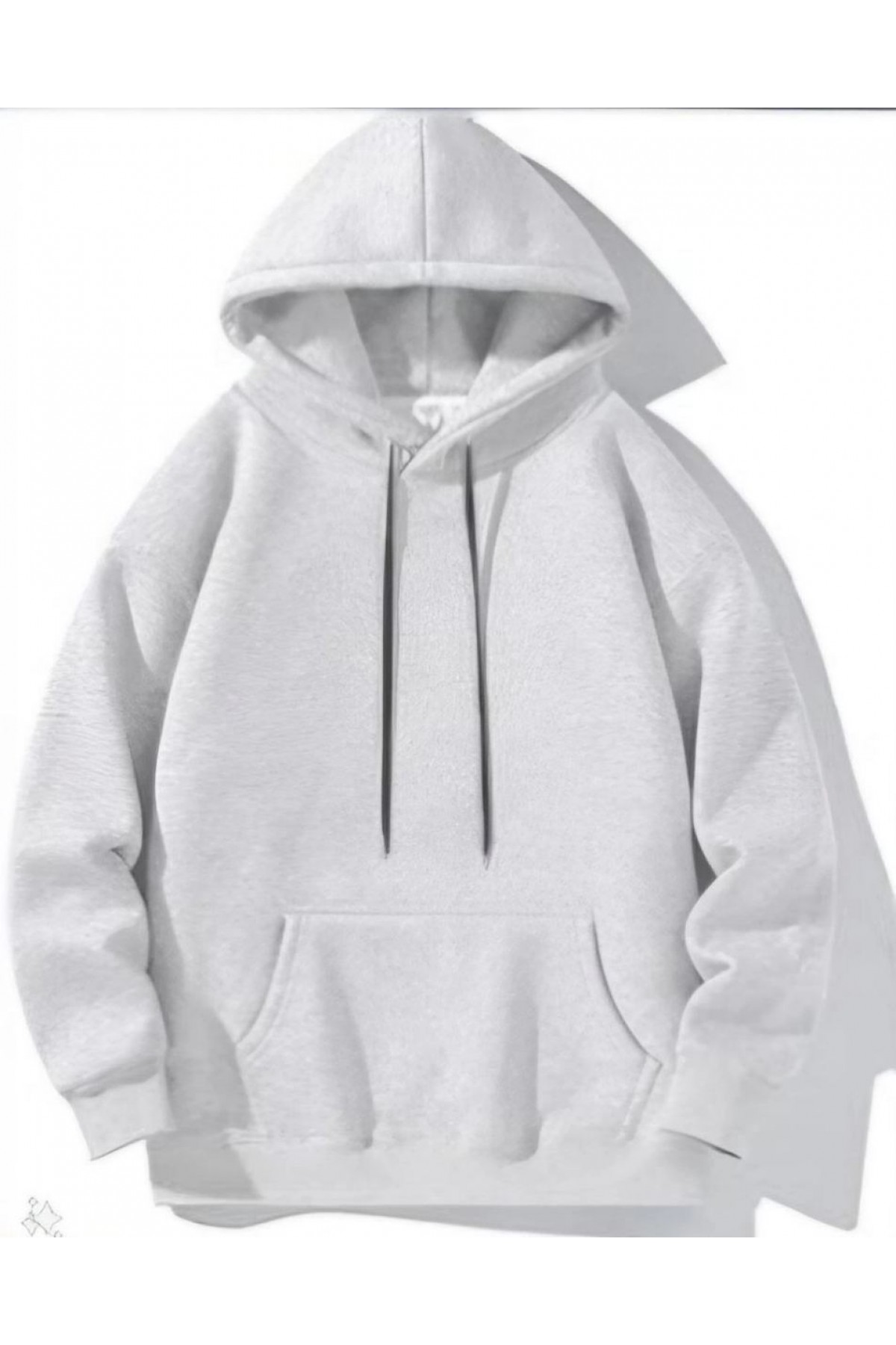 Kadın Kapüşonlu Kanguru Cepli 3 İplik Pamuklu Oversize Hoodie Sweatshirt -  Gri