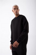 ERKEK Bisikilet Yaka 3 İplik Pamuklu SweatShirt - Siyah