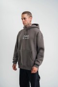 Erkek 3 İplik Kapüşonlu Hoodie Dijital Patchli SweatShirt - Füme