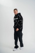 ERKEK Kapüşonlu Varak ve Pano Baskılı Hoodie  SweatShirt- Siyah