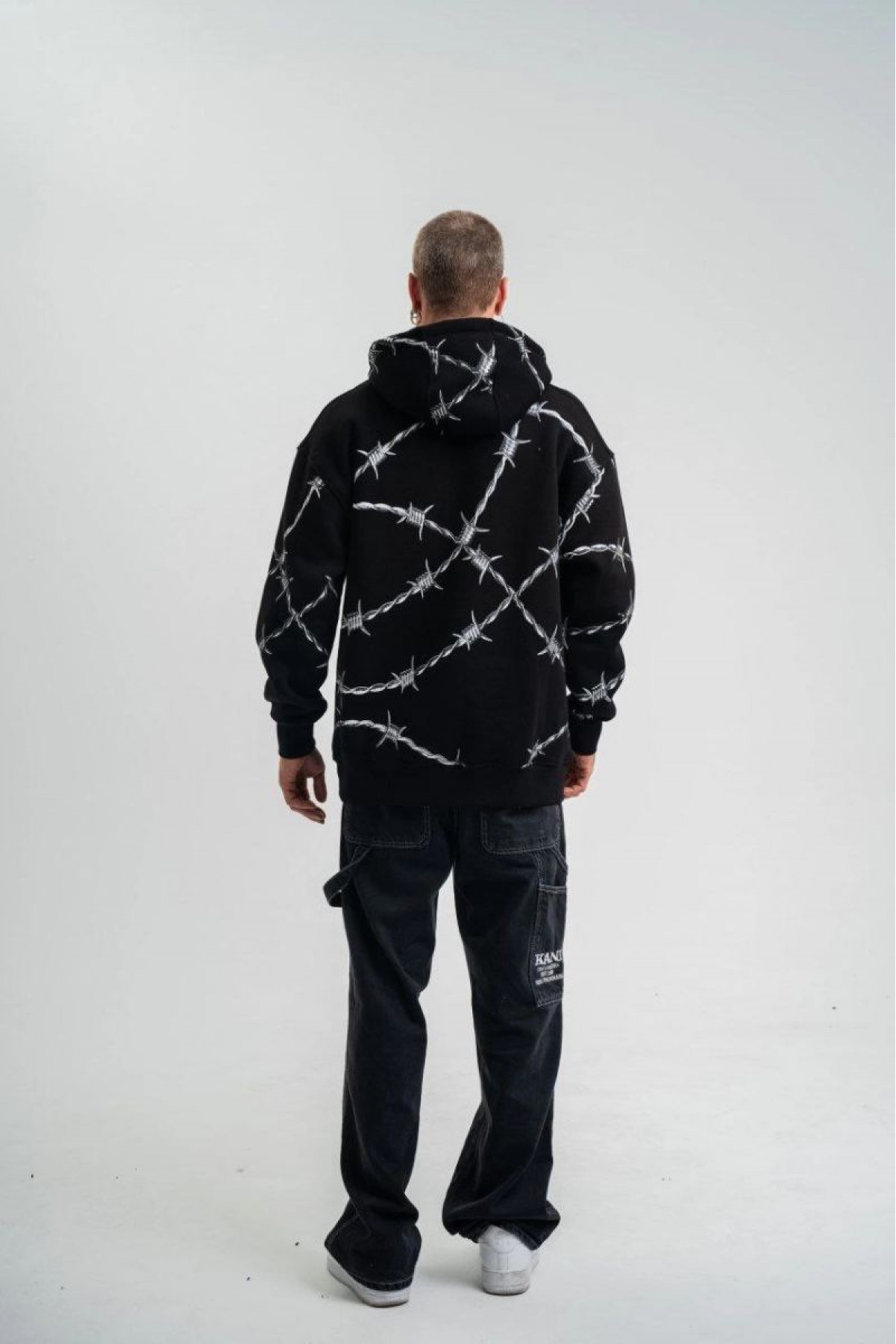 ERKEK Kapüşonlu Varak ve Pano Baskılı Hoodie  SweatShirt- Siyah