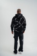 ERKEK Kapüşonlu Varak ve Pano Baskılı Hoodie  SweatShirt- Siyah