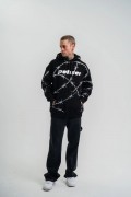 ERKEK Kapüşonlu Varak ve Pano Baskılı Hoodie  SweatShirt- Siyah