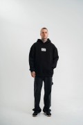 ERKEK 3 İplik Pamuklu Kapüşonlu Patchli Nakışlı Hoodie SweatShirt - Siyah