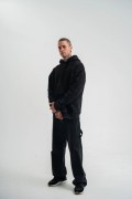 ERKEK 3 iplik Pamuklu Kapüşonlu Yıkamalı Nakışlı Hoodie SweatShirt - Siyah