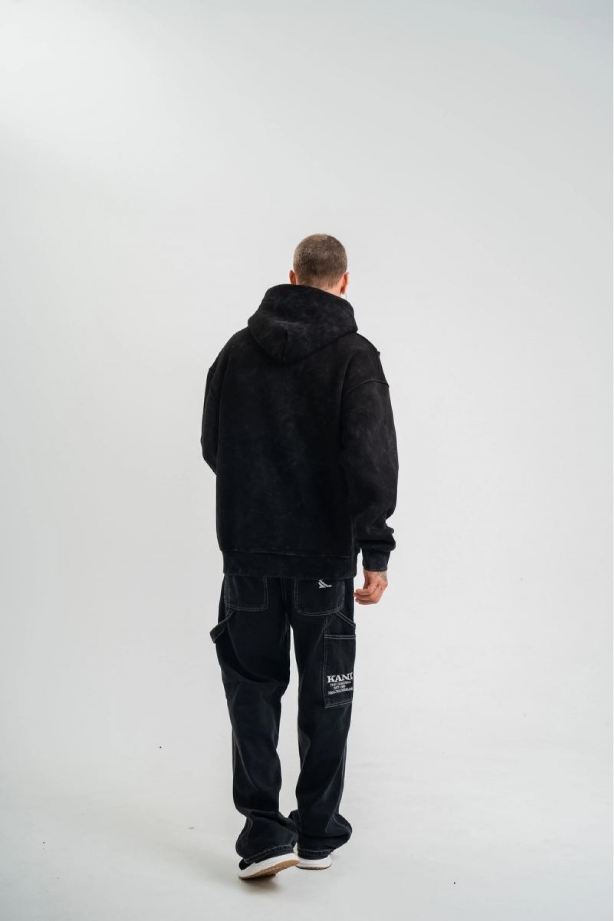 ERKEK 3 iplik Pamuklu Kapüşonlu Yıkamalı Nakışlı Hoodie SweatShirt - Siyah