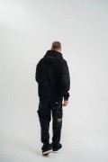 ERKEK 3 iplik Pamuklu Kapüşonlu Yıkamalı Nakışlı Hoodie SweatShirt - Siyah