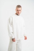 ERKEK 3 İplik Pamuklu Bisiklet Yaka Yıkamalı SweatShirt - Beyaz