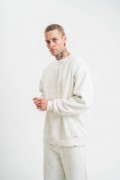 ERKEK 3 İplik Pamuklu Bisiklet Yaka Yıkamalı SweatShirt - Beyaz