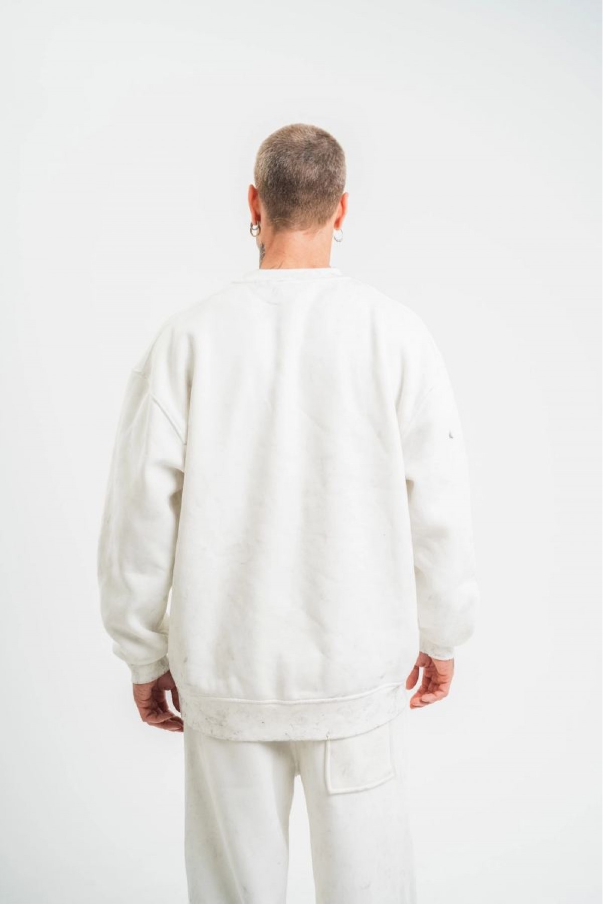 ERKEK 3 İplik Pamuklu Bisiklet Yaka Yıkamalı SweatShirt - Beyaz