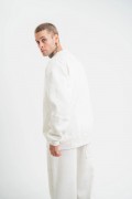 ERKEK 3 İplik Pamuklu Bisiklet Yaka Yıkamalı SweatShirt - Beyaz