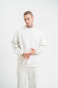 ERKEK 3 İplik Pamuklu Bisiklet Yaka Yıkamalı SweatShirt - Beyaz