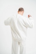 ERKEK 3 İplik Pamuklu Bisiklet Yaka Yıkamalı SweatShirt - Beyaz