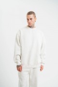ERKEK 3 İplik Pamuklu Bisiklet Yaka Yıkamalı SweatShirt - Beyaz