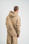 ERKEK 3 iplik Pamuklu Oversize Kapüşonlu Yıkamalı Hoodie SweatShirt - Bej