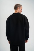 Erkek Uzun Kol Bisiklet Yaka 3 iplik Pamuklu Kışlık SweatShirt - Siyah