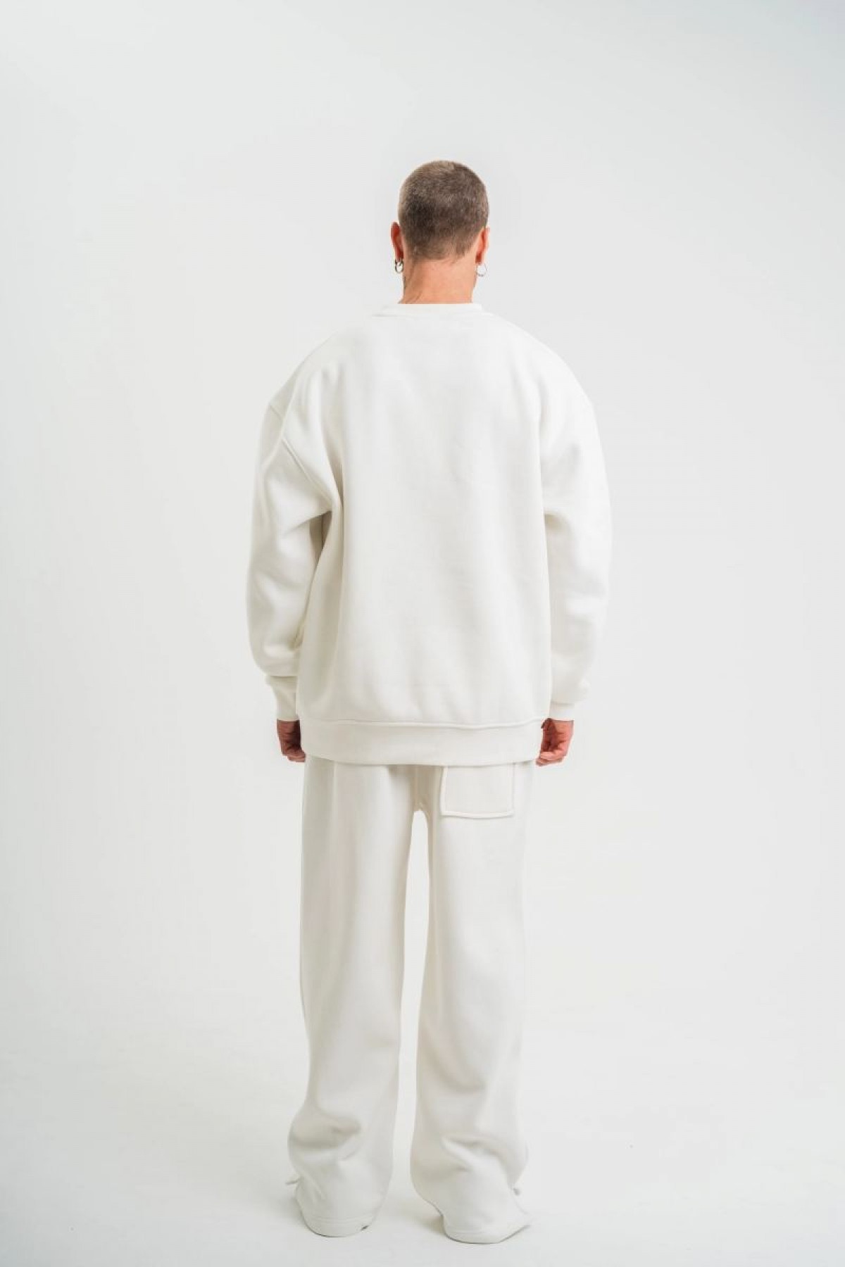 Erkek Uzun Kol Bisiklet Yaka 3 iplik Pamuklu Kışlık SweatShirt  - Beyaz