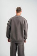 Erkek Uzun Kol Bisiklet Yaka 3 iplik Pamuklu Kışlık SweatShirt  - Füme
