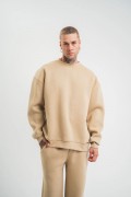 Erkek Uzun Kol Bisiklet Yaka 3 iplik Pamuklu Kışlık SweatShirt  - Bej