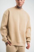 Erkek Uzun Kol Bisiklet Yaka 3 iplik Pamuklu Kışlık SweatShirt  - Bej