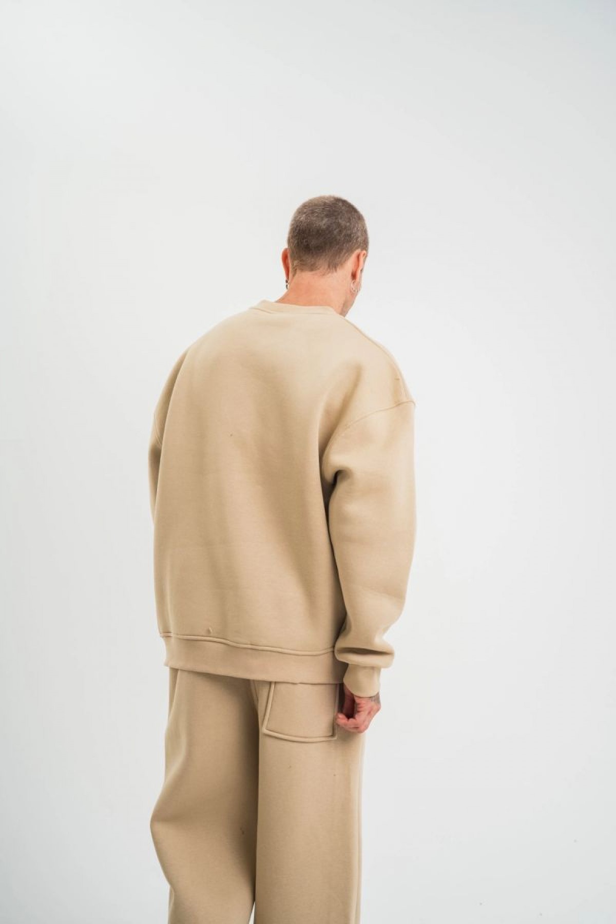 Erkek Uzun Kol Bisiklet Yaka 3 iplik Pamuklu Kışlık SweatShirt  - Bej