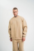 Erkek Uzun Kol Bisiklet Yaka 3 iplik Pamuklu Kışlık SweatShirt  - Bej