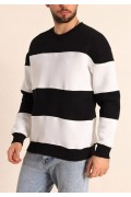 Erkek 3 iplik pamuklu Parçalı Bisiklet Yaka SweatShirt - Siyah