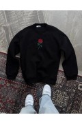 ERKEK 3 iplik Pamuklu Bisiklet Yaka Ön Ve Arka Baskılı SweatShirt - Siyah