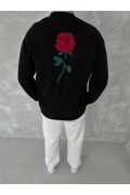 ERKEK 3 iplik Pamuklu Bisiklet Yaka Ön Ve Arka Baskılı SweatShirt - Siyah