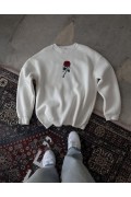 ERKEK 3 iplik Pamuklu Bisiklet Yaka Ön Ve Arka Baskılı SweatShirt -  Beyaz
