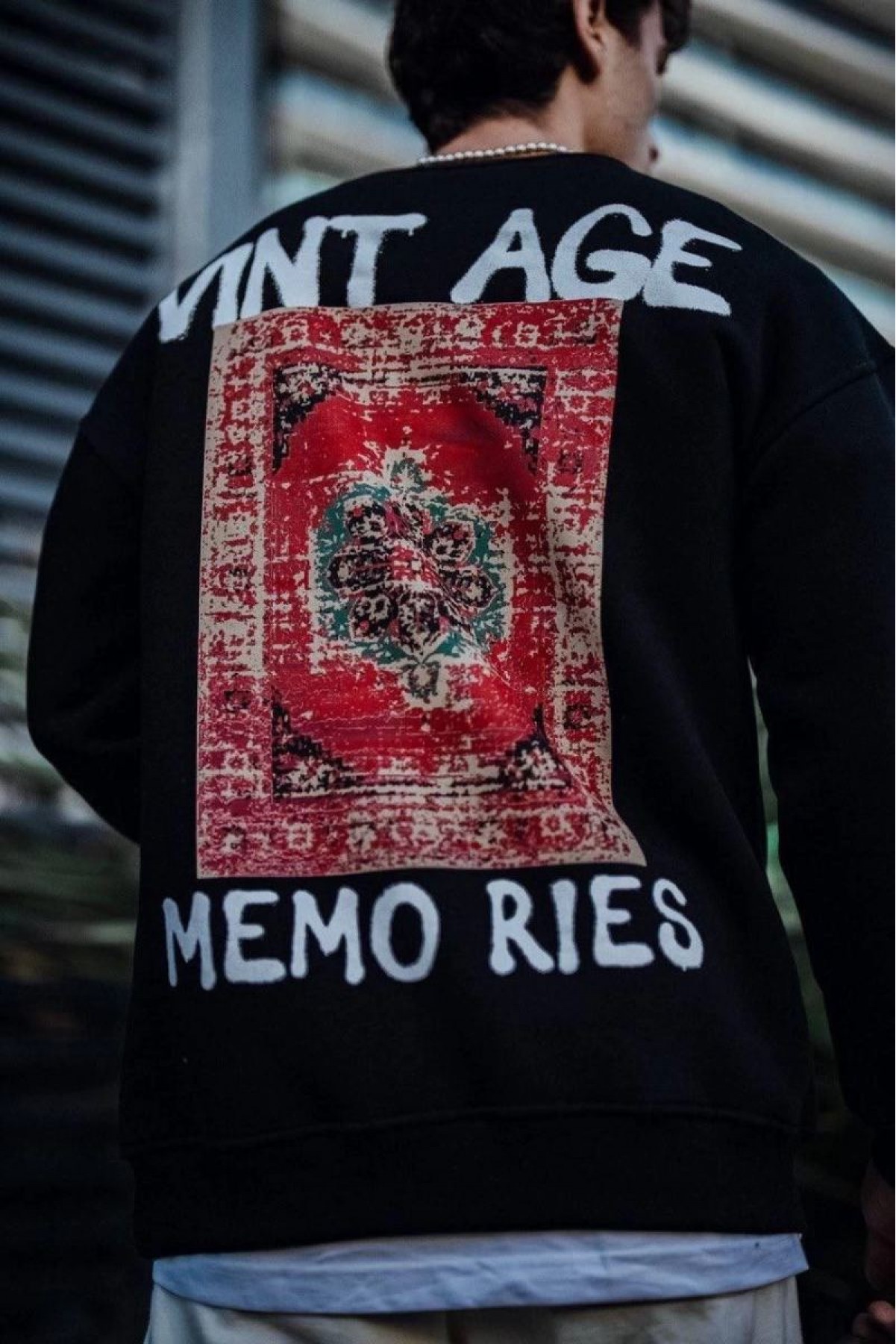 Erkek Bisiklet Yaka 3 İplik Pamuklu Baskılı SweatShirt - Siyah